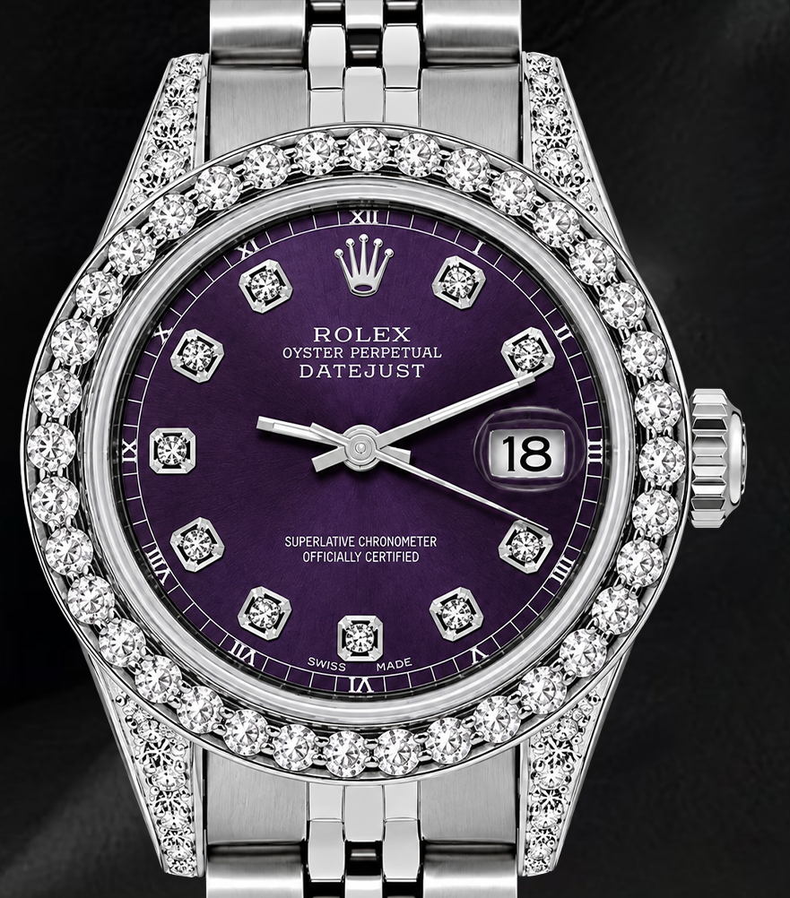 Rolex Datejust 26 mm 6916 Violettes Diamantzifferblatt Jubilé-Armband Edelstahl Uhr