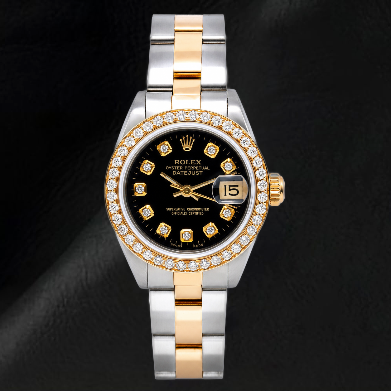 Rolex Datejust 26 mm 69173 Schwarzes Diamantzifferblatt Bicolor Oyster-Armband Uhr