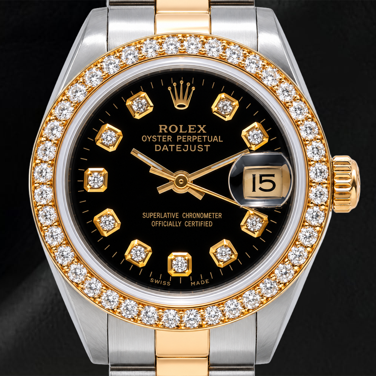Rolex Datejust 26 mm 69173 Schwarzes Diamantzifferblatt Bicolor Oyster-Armband Uhr