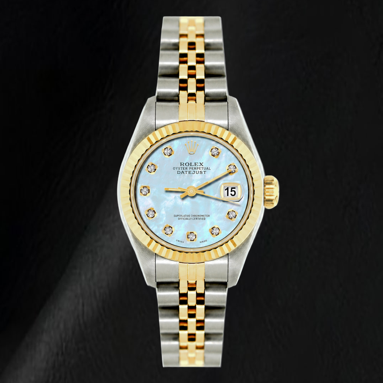 Rolex Datejust 26 mm 69173 Bicolor Uhr mit blauem Perlmutt-Diamantzifferblatt