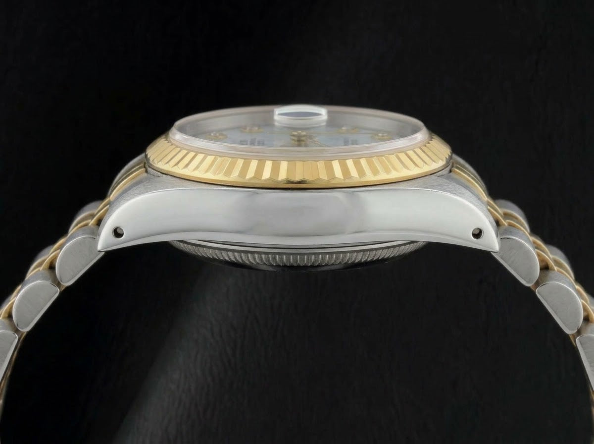 Rolex Datejust 26 mm 69173 Bicolor Uhr mit blauem Perlmutt-Diamantzifferblatt