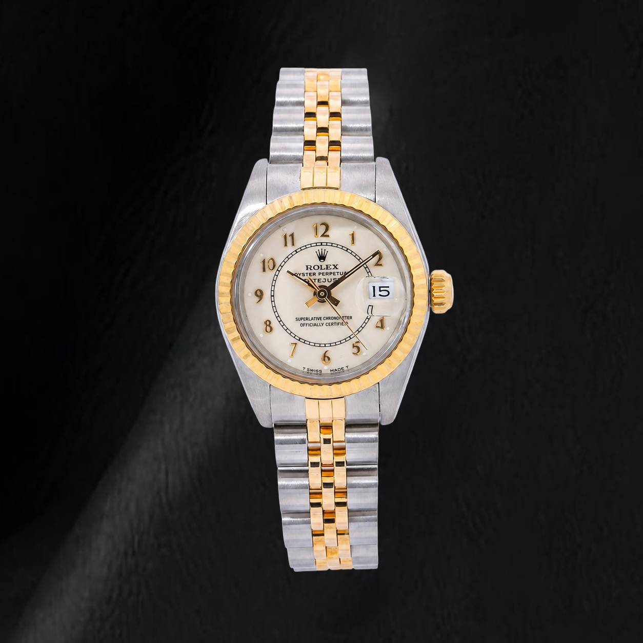 Rolex Datejust 26 mm 69173 Bicolor-Uhr, weißes Jubilé-Zifferblatt mit arabischen Ziffern