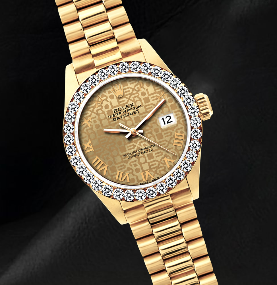 Rolex Datejust 26 mm 69178 Uhr aus 18 Karat Gelbgold, Champagner-Jubilé-Zifferblatt mit römischen Ziffern