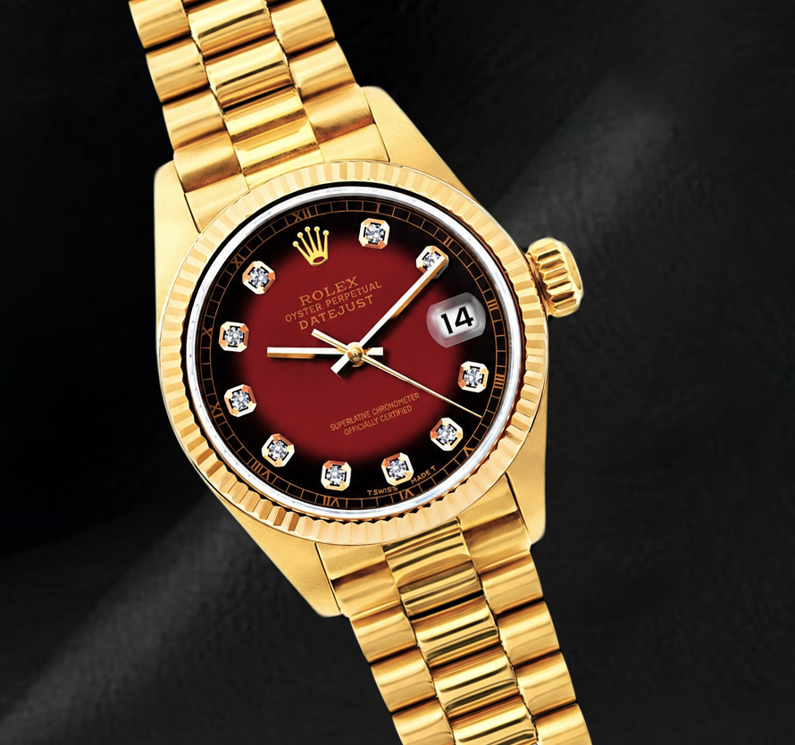 Rolex Datejust 26 mm 69178 Rotes Diamantzifferblatt 18 Karat Gelbgold Uhr