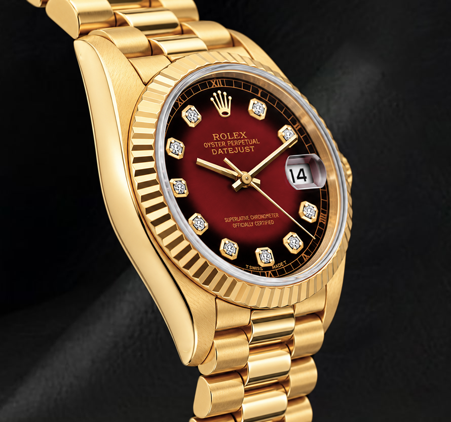 Rolex Datejust 26 mm 69178 Rotes Diamantzifferblatt 18 Karat Gelbgold Uhr