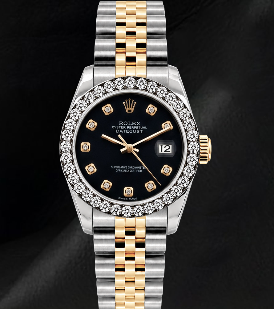Rolex Datejust 26 mm 6917 Bicolor Uhr mit schwarzem Diamantzifferblatt