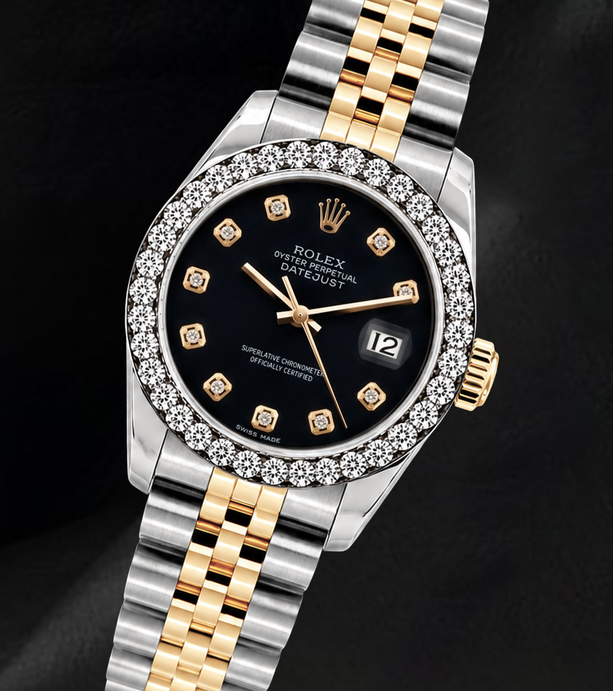 Rolex Datejust 26 mm 6917 Bicolor Uhr mit schwarzem Diamantzifferblatt