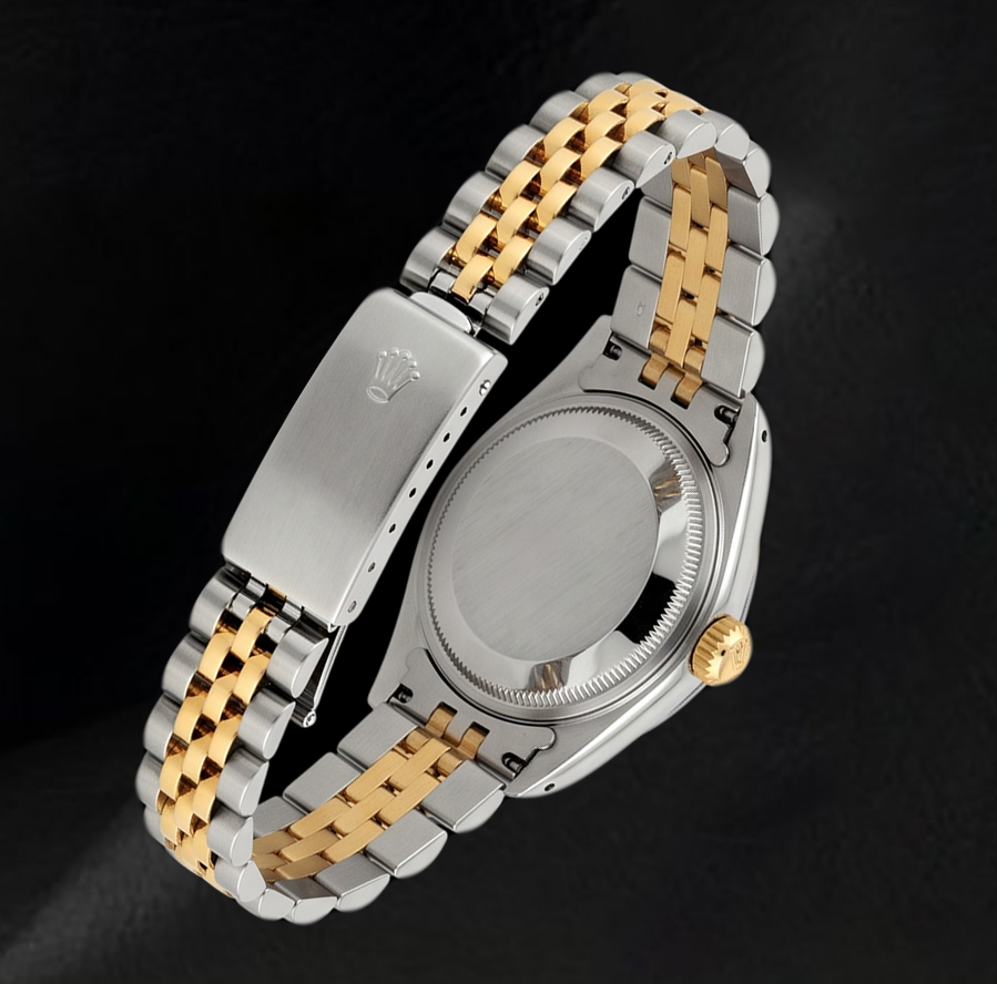 Rolex Datejust 26 mm 6917 Bicolor Uhr mit weißem Perlmutt-Zifferblatt und römischen Ziffern