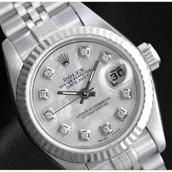 Rolex Datejust 26 mm weißes Perlmutt-Diamant-Zifferblatt aus Edelstahl