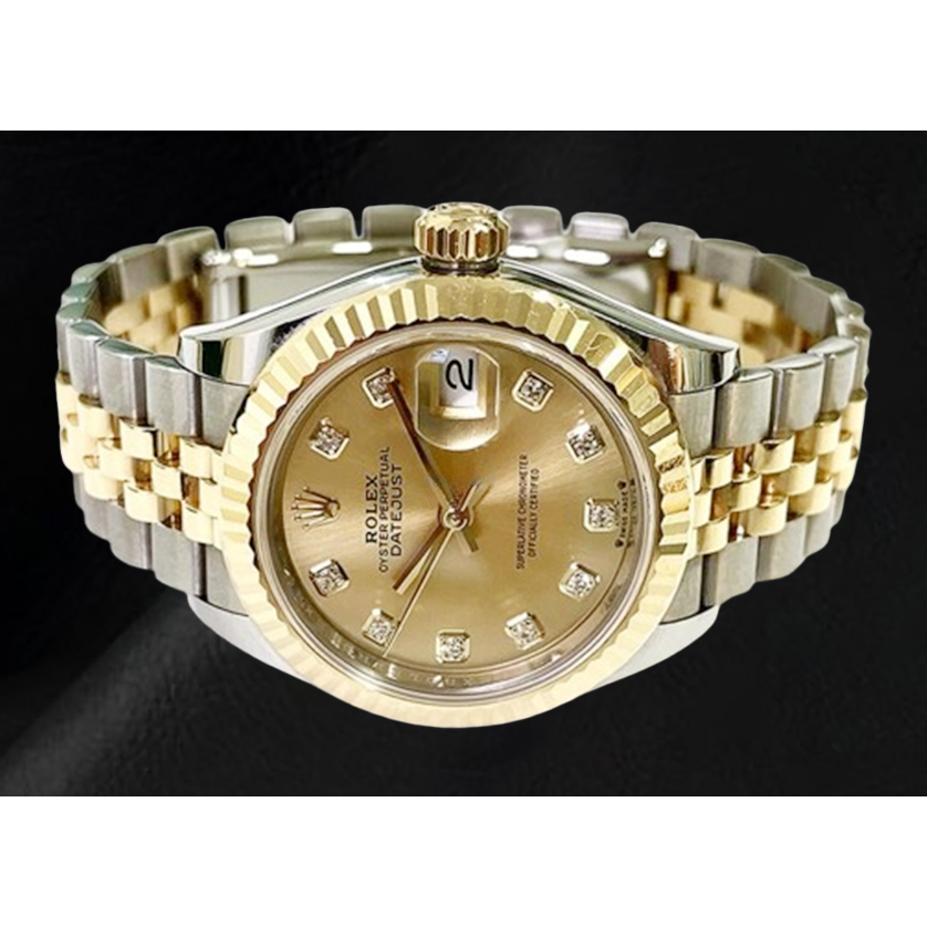 Rolex Datejust 28 mm Champagner-Diamant-Zifferblatt, Modell 2010, zweifarbige Uhr
