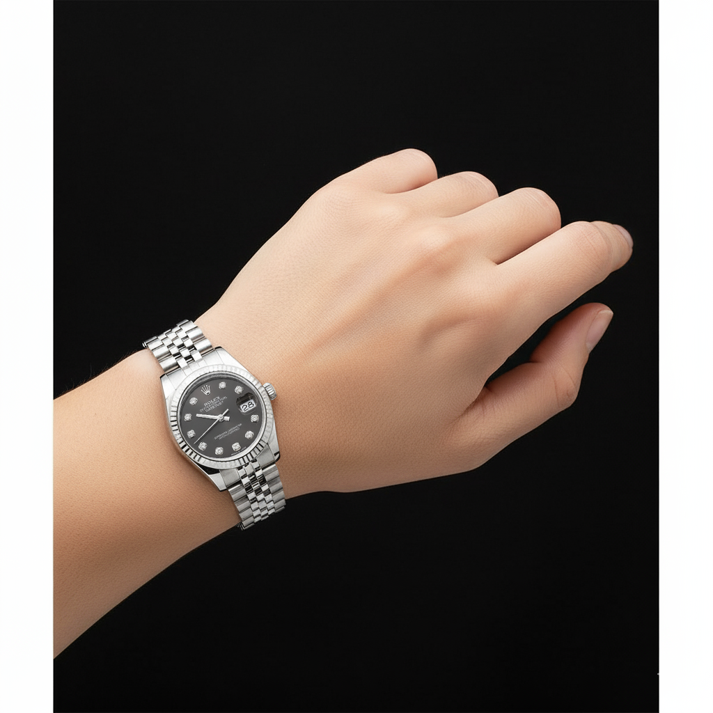 Rolex Datejust 31 Herrenuhr aus Edelstahl mit grauem Diamantzifferblatt P4