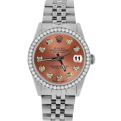 Rolex Datejust 31 mm Edelstahluhr mit lachsfarbenem Diamant-Zifferblatt und Lünette
