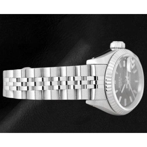 Rolex Datejust 31 mm Edelstahluhr mit schwarzem Stabzifferblatt