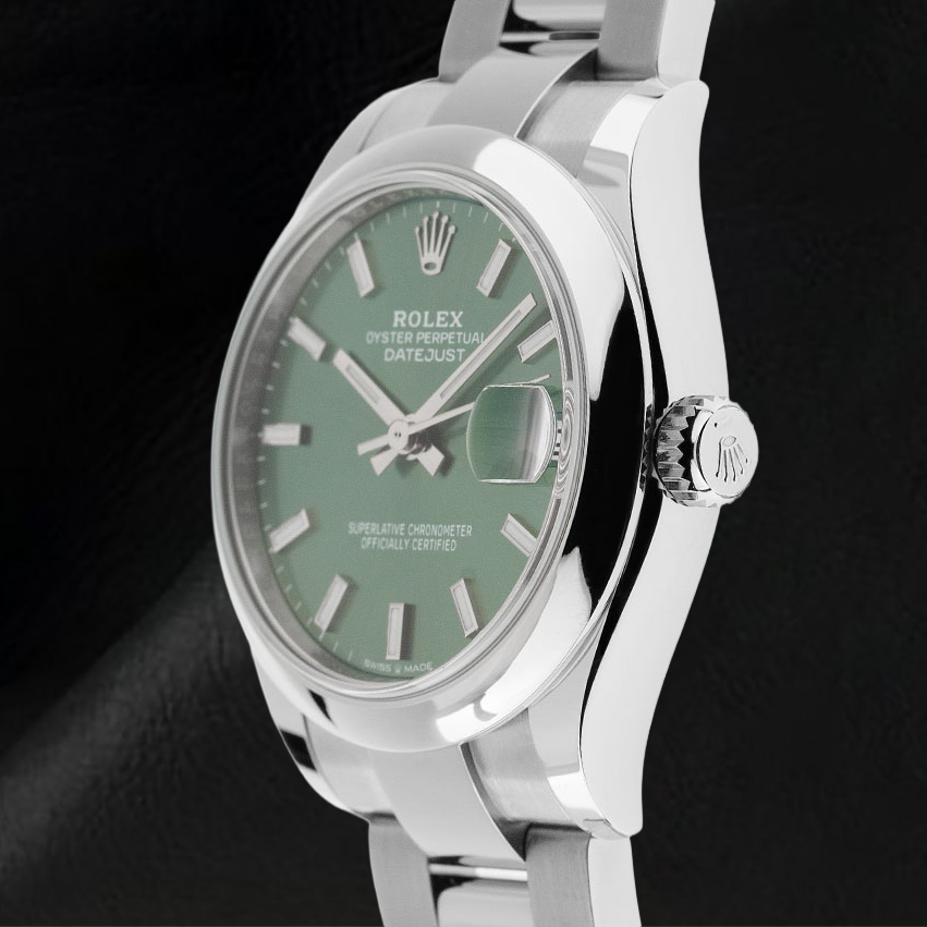 Rolex Datejust 31 mm Mintgrün-Leuchtzifferblatt aus Edelstahl