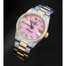 Rolex Datejust 31 mm, rosa Perlmutt-Zifferblatt mit Diamanten, zweifarbiges Oyster-Armband
