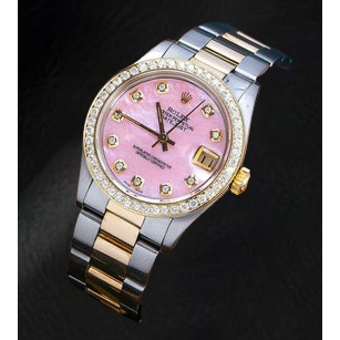 Rolex Datejust 31 mm, rosa Perlmutt-Zifferblatt mit Diamanten, zweifarbiges Oyster-Armband
