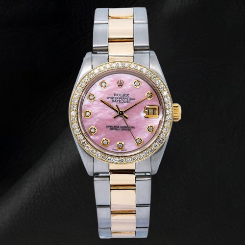 Rolex Datejust 31 mm, rosa Perlmutt-Zifferblatt mit Diamanten, zweifarbiges Oyster-Armband