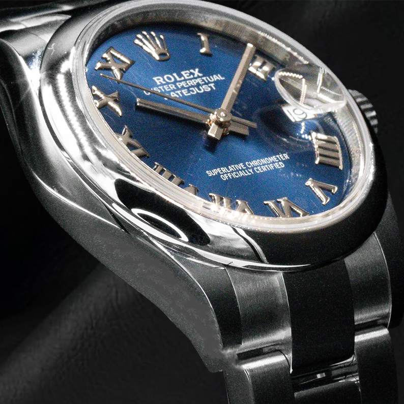 Rolex Datejust 31 mm blaue Damenuhr mit römischem Zifferblatt aus Edelstahl