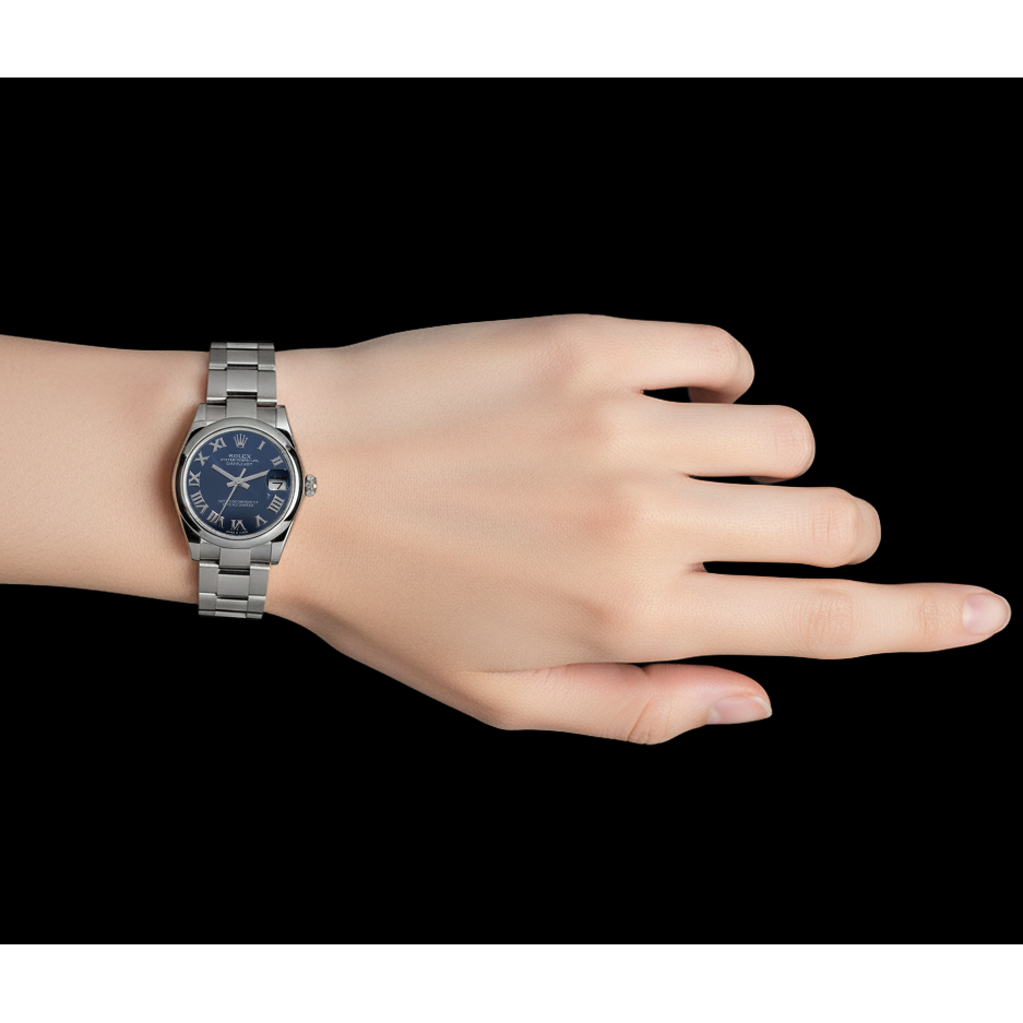 Rolex Datejust 31 mm blaue Damenuhr mit römischem Zifferblatt aus Edelstahl P3