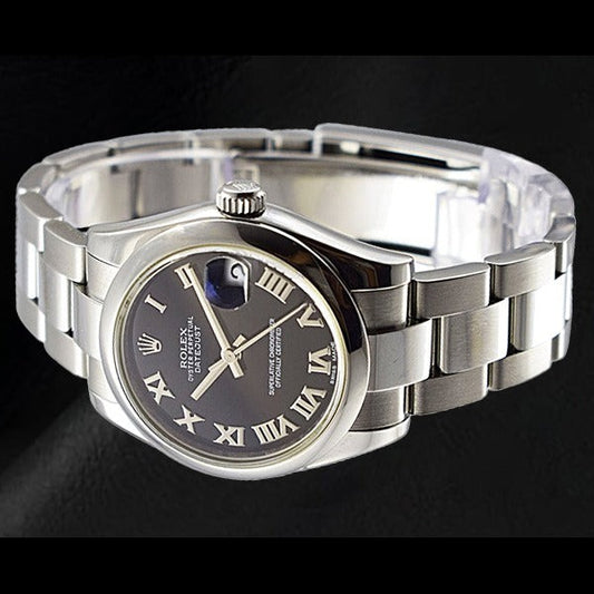 Rolex mit schwarzem römischen Zifferblatt