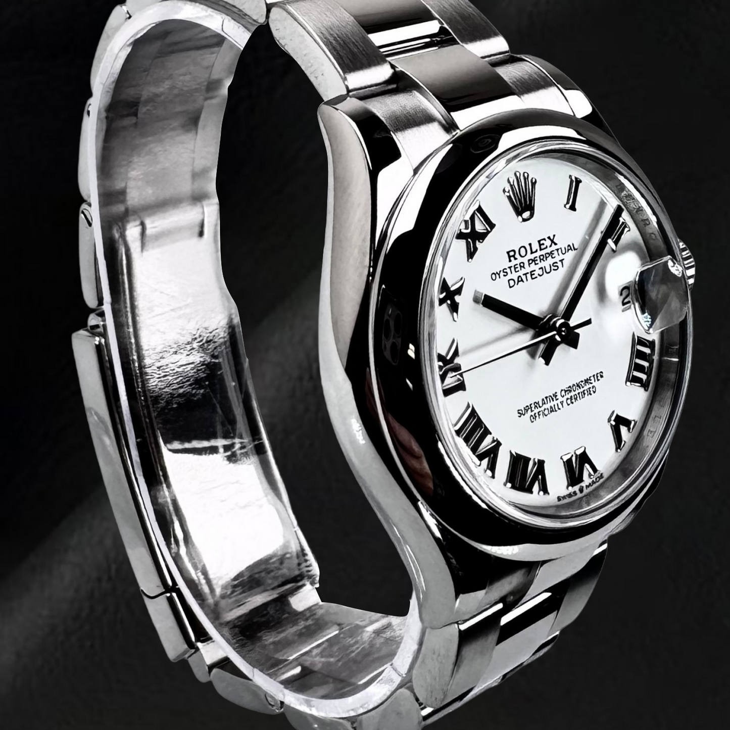 Rolex Datejust 31 mm weiße Damenuhr aus Stahl mit römischem Zifferblatt