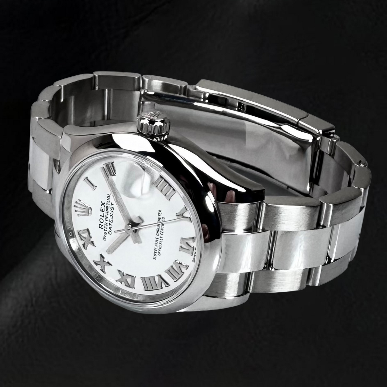 Rolex Datejust 31 mm weiße Damenuhr aus Stahl mit römischem Zifferblatt