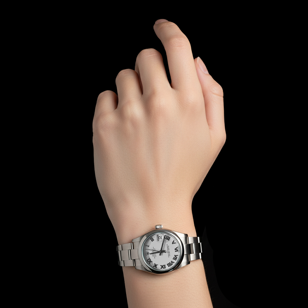 Rolex Datejust 31 mm weiße Damenuhr aus Stahl mit römischem Zifferblatt P3