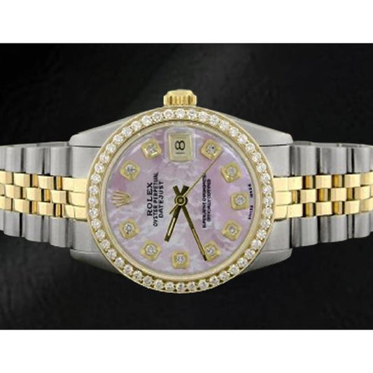 Rolex Datejust – 31 mm – zweifarbige Uhr mit rosa Perlmutt-Diamant-Zifferblatt