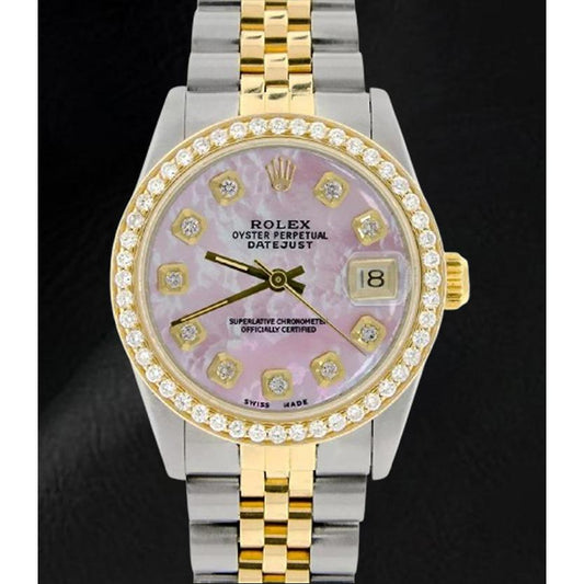 Rolex Datejust – 31 mm – zweifarbige Uhr mit rosa Perlmutt-Diamant-Zifferblatt
