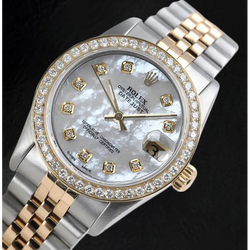 Rolex Datejust 31 mm, zweifarbige Uhr mit weißem Perlmutt-Zifferblatt und Diamanten