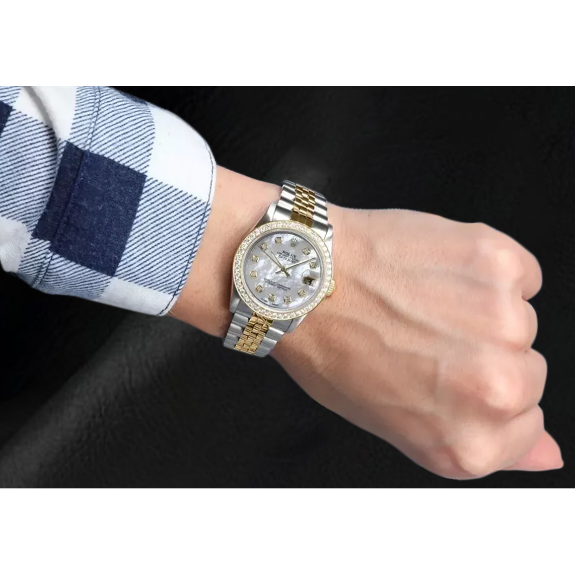 Rolex Datejust 31 mm, zweifarbige Uhr mit weißem Perlmutt-Zifferblatt und Diamanten