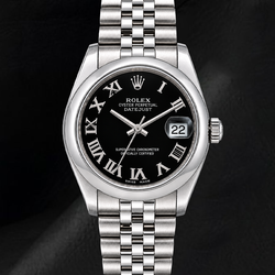 Rolex Datejust 31 mm 178240 Uhr aus Edelstahl mit schwarzem Zifferblatt mit römischen Ziffern