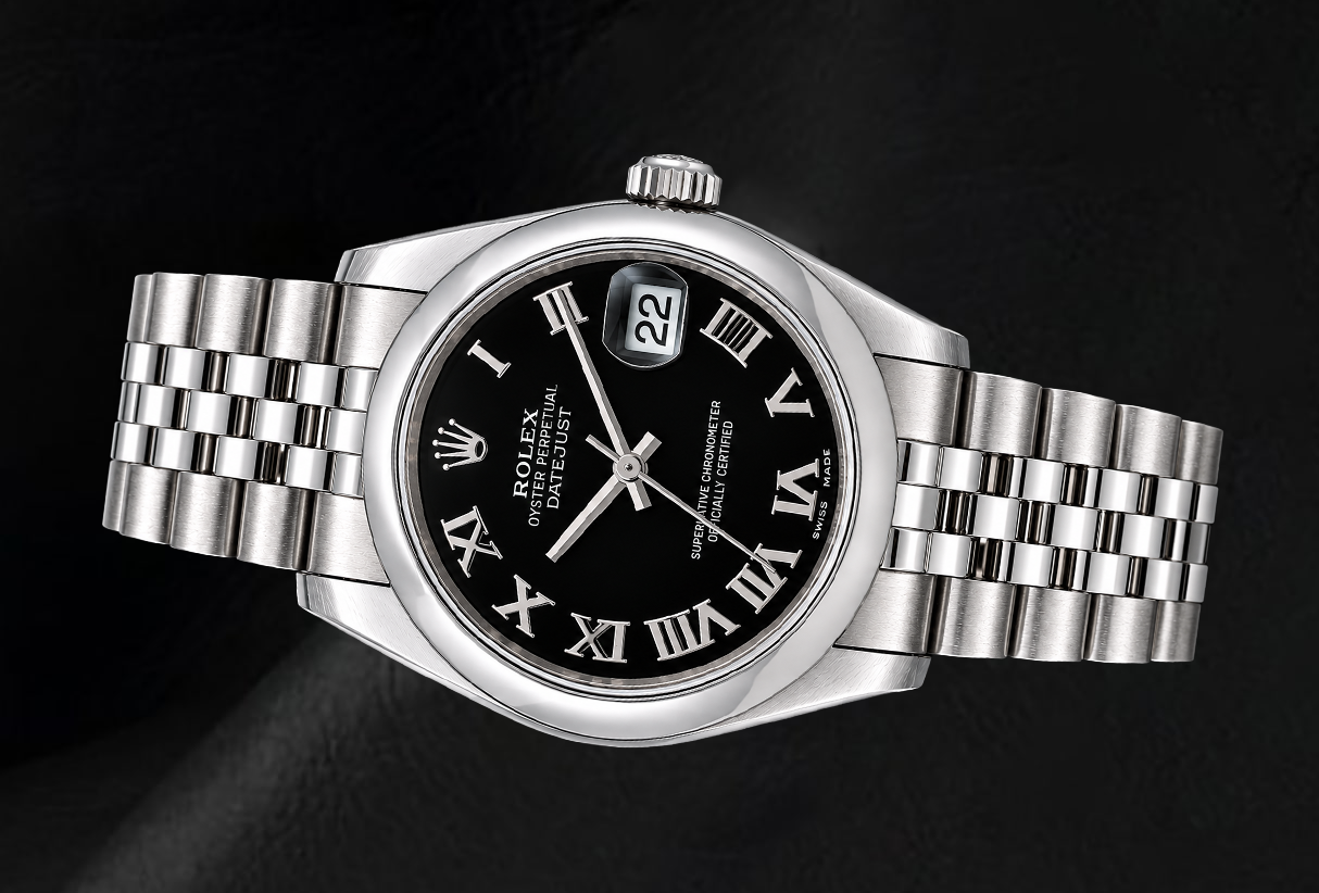Rolex Datejust 31 mm 178240 Uhr aus Edelstahl mit schwarzem Zifferblatt mit römischen Ziffern