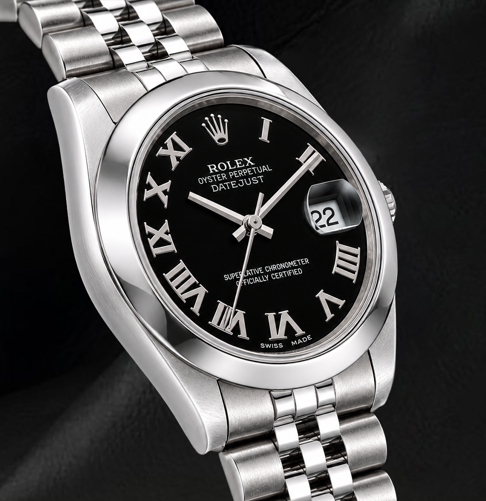 Rolex Datejust 31 mm 178240 Uhr aus Edelstahl mit schwarzem Zifferblatt mit römischen Ziffern