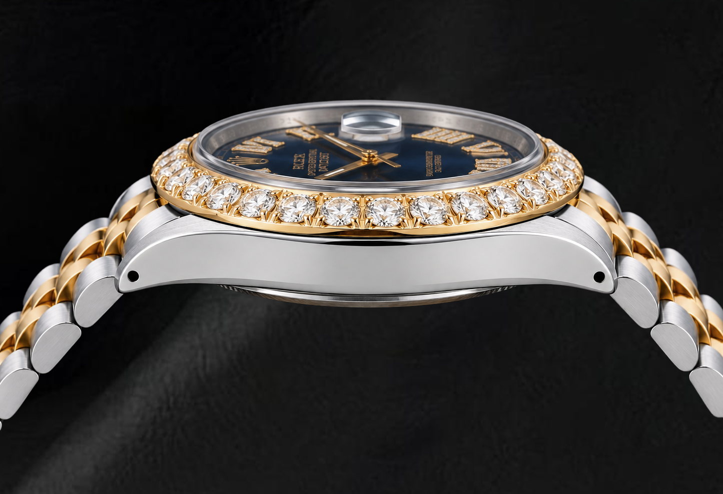 Rolex Datejust 36 mm 1601 Blaues Diamantzifferblatt mit römischen Ziffern Bicolor Jubilé-Armband