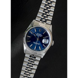 Rolex Datejust 36 mm Edelstahluhr mit blauem Stabzifferblatt