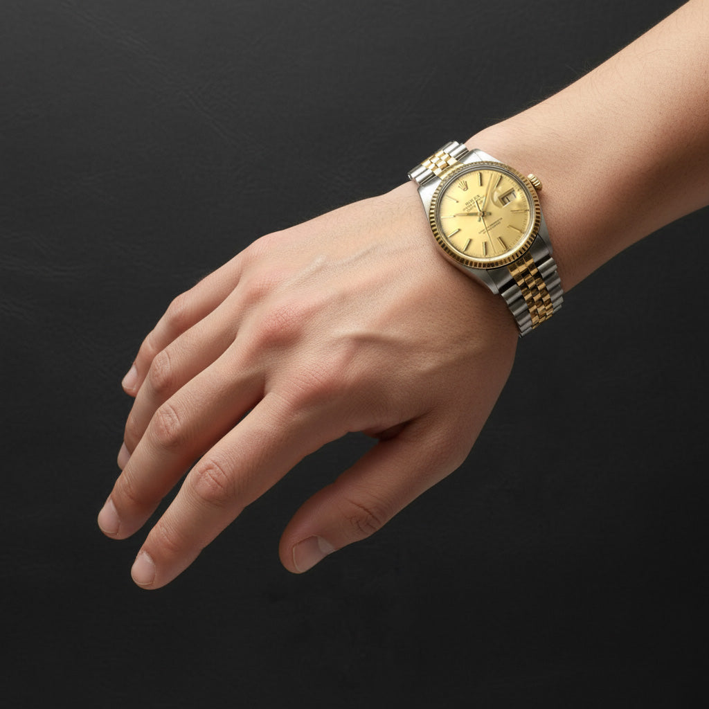 Rolex Datejust 36 mm Champagnerfarbenes Stabzifferblatt Zweifarbige Herrenuhr