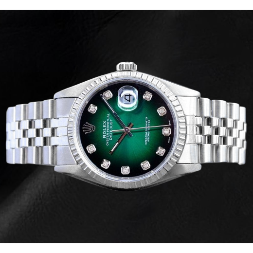 Rolex Datejust 36 mm Edelstahluhr mit grünem Diamantzifferblatt