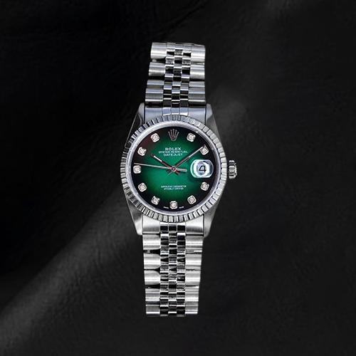 Rolex Datejust 36 mm Edelstahluhr mit grünem Diamantzifferblatt
