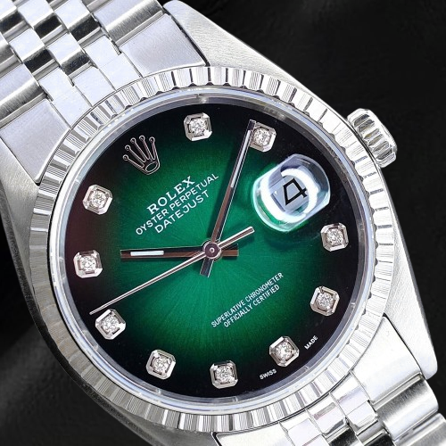 Rolex Datejust 36 mm Edelstahluhr mit grünem Diamantzifferblatt