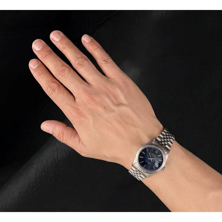 Rolex Datejust 36 mm Edelstahluhr aus dem Jahr 1986, Knick-Zifferblatt mit Stabindizes