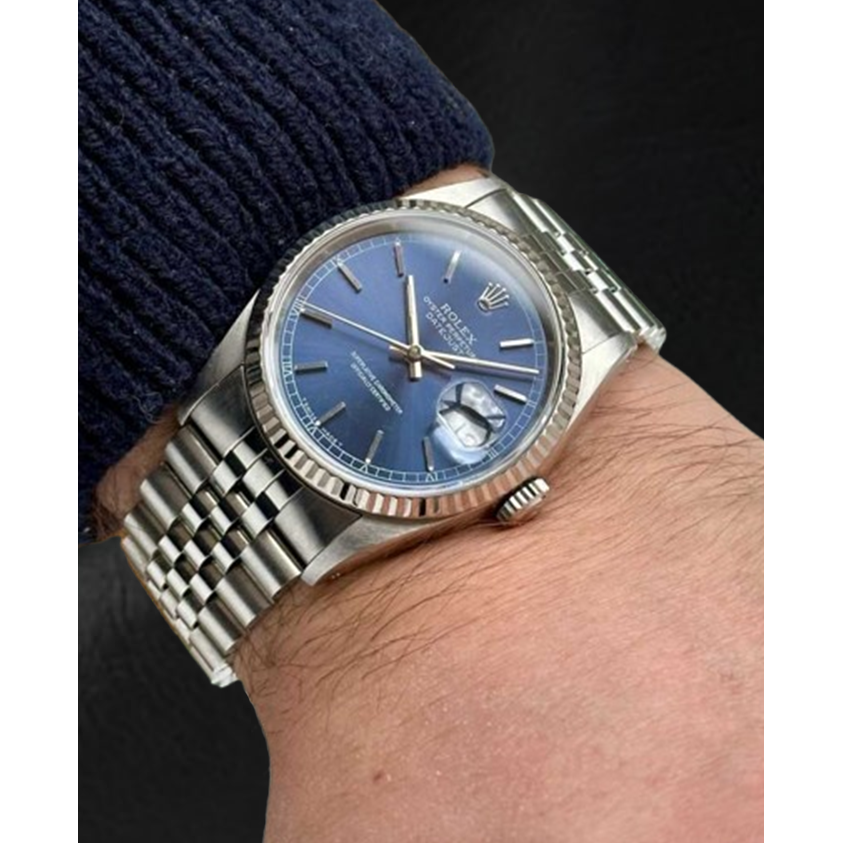 Rolex Datejust 36 mm Edelstahluhr mit blauem Stabzifferblatt