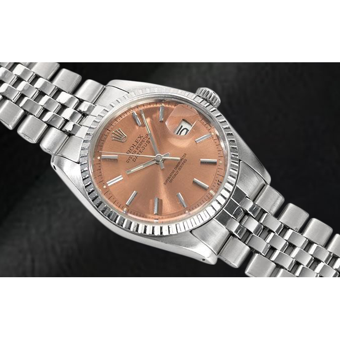 Rolex Datejust 36 mm Edelstahluhr mit lachsfarbenem Stabzifferblatt
