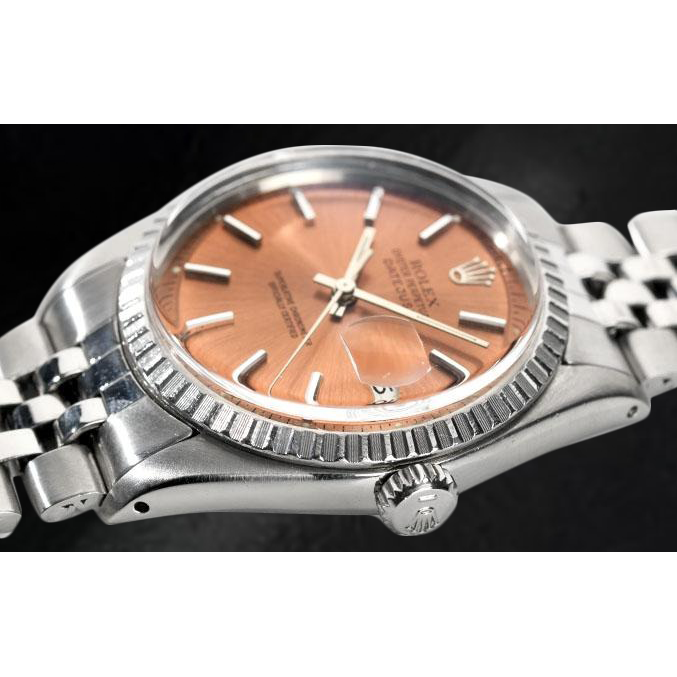Rolex Datejust 36 mm Edelstahluhr mit lachsfarbenem Stabzifferblatt