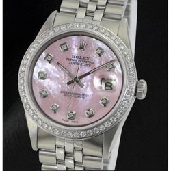 Rolex Datejust 36 mm Edelstahluhr mit rosa Perlmutt-Diamant-Zifferblatt