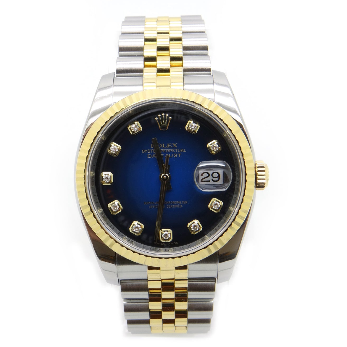 Rolex Datejust 36 mm Herrenuhr, Diamant-Zifferblatt, geriffelte Lünette, SCHNELLES EINSTELLEN