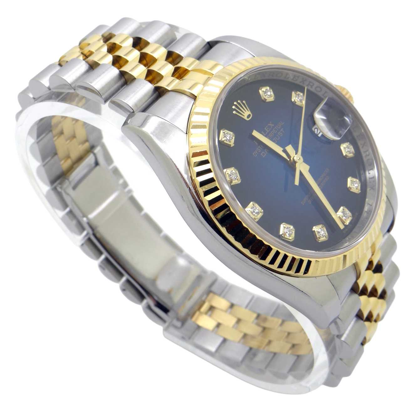 Rolex Datejust 36 mm Herrenuhr, Diamant-Zifferblatt, geriffelte Lünette, SCHNELLES EINSTELLEN