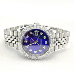 Rolex Datejust 36 mm Uhr mit blauem Perlmutt-Diamant-Zifferblatt Verdeckter Verschluss
