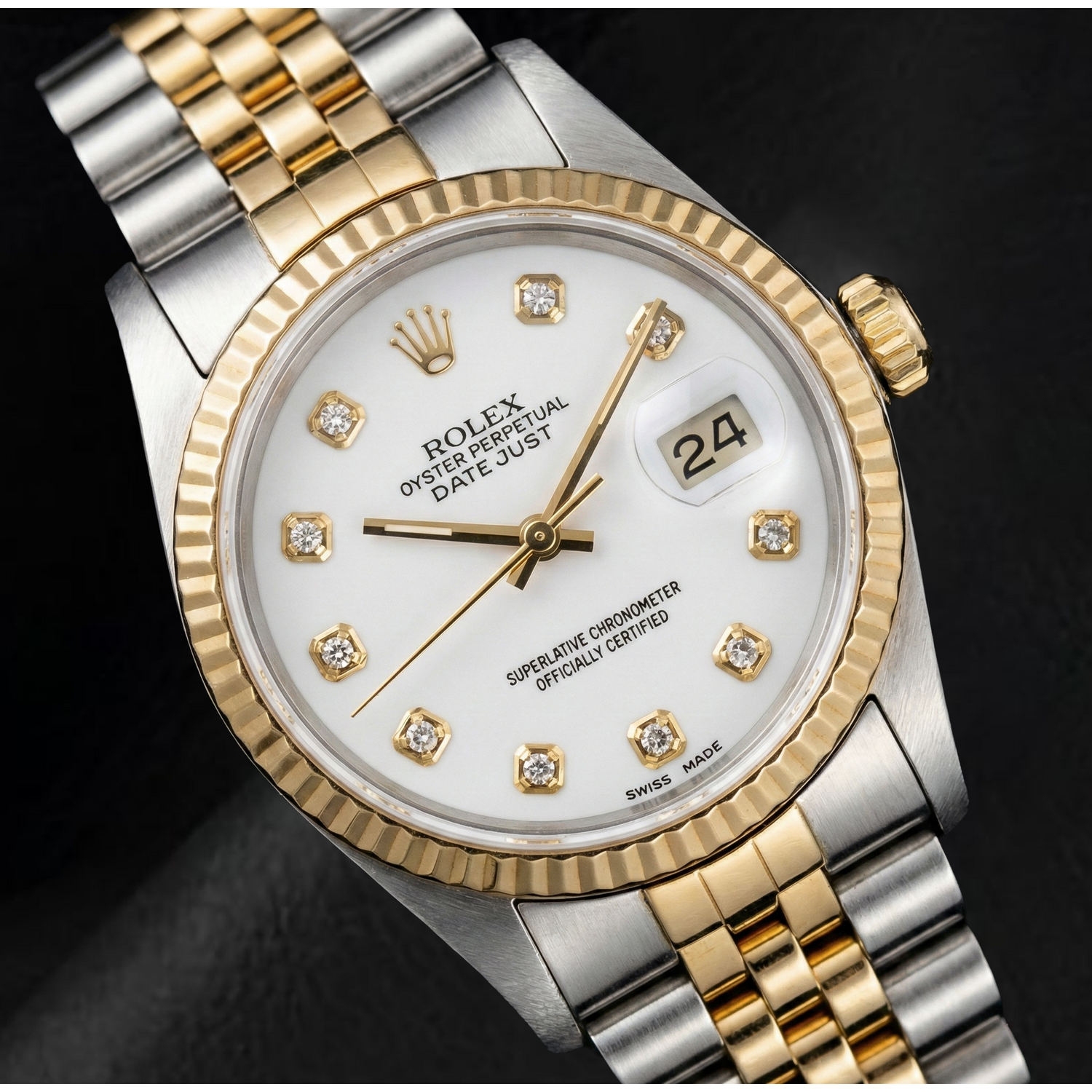 Rolex Datejust 36 mm Weißes Zifferblatt mit Diamanten, zweifarbige Uhr