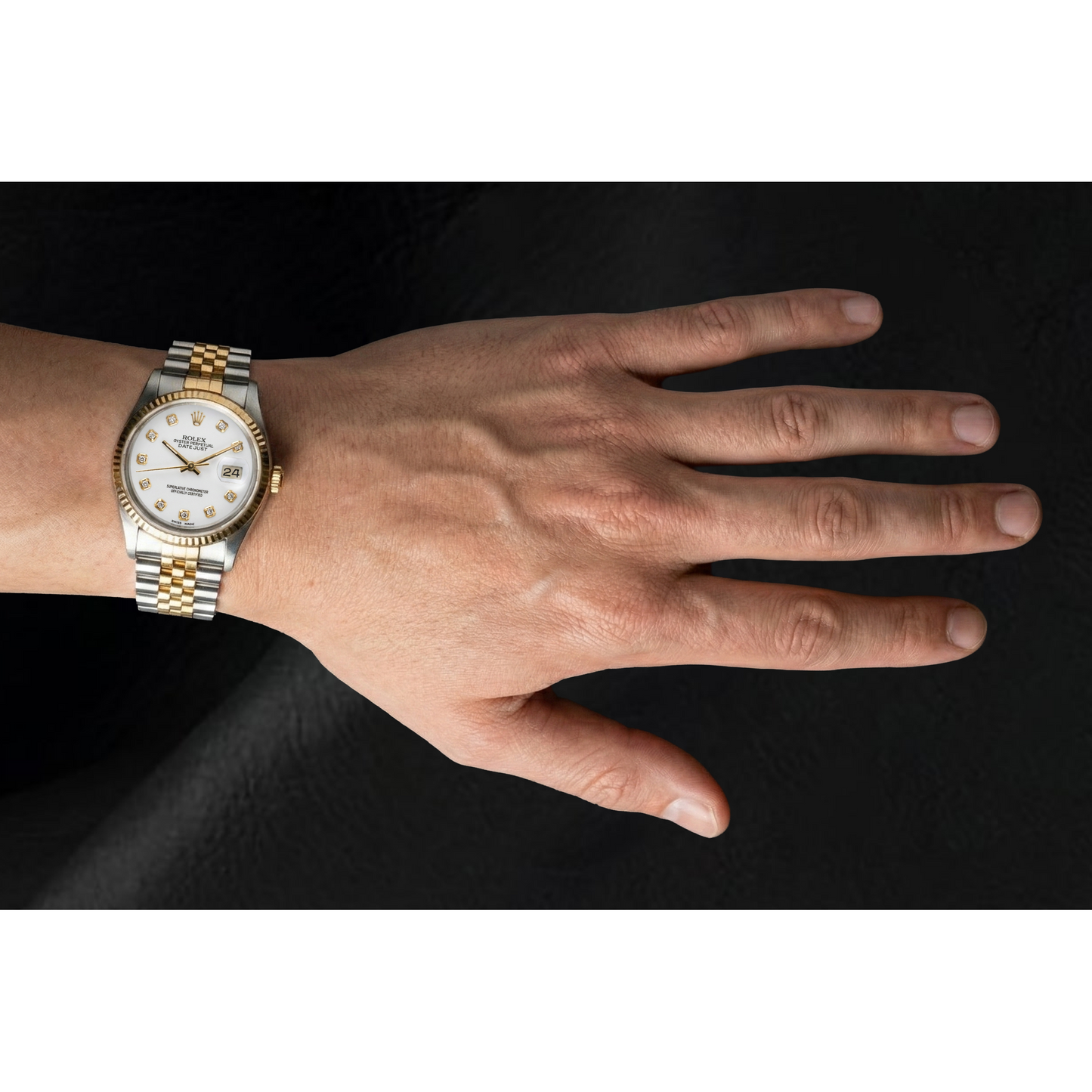 Rolex Datejust 36 mm Weißes Zifferblatt mit Diamanten, zweifarbige Uhr